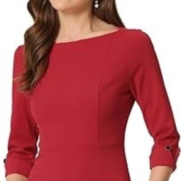 Allegra K Elegant Ruched Bodycon 3/4 Sleeve Sheath Dress - Picture 3 of 8